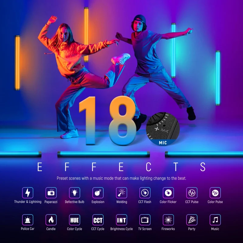 مصباح أنبوب NEEWER TL60 RGB، 3000 مللي أمبير، 20 واط
