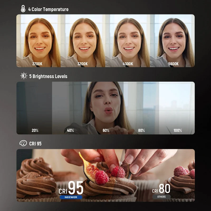 ضوء سيلفي مغناطيسي نيوير بيسكس NL48B، ببطارية 850 مللي أمبير، يو إس بي-C، باللون الأسود