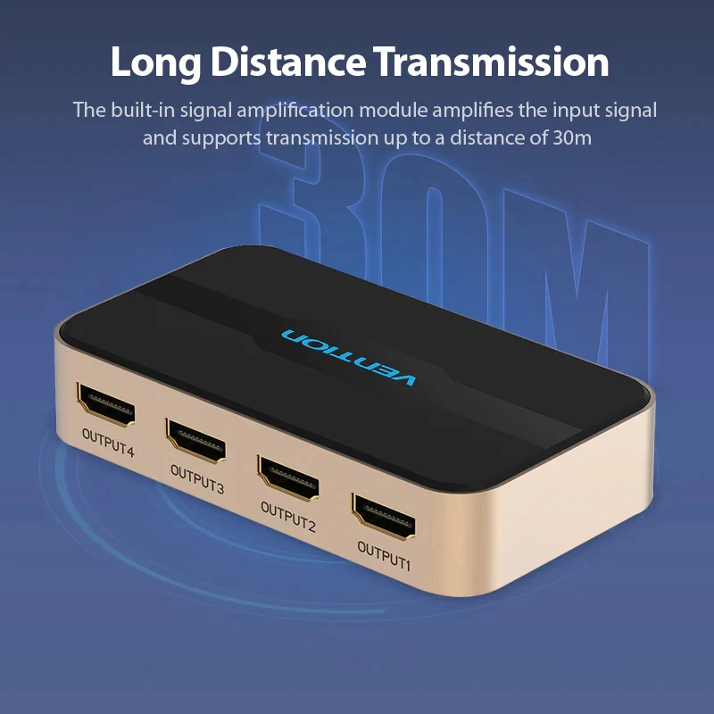 موزع HDMI فينشن بمدخل واحد و4 مخارج - 4K / أسود