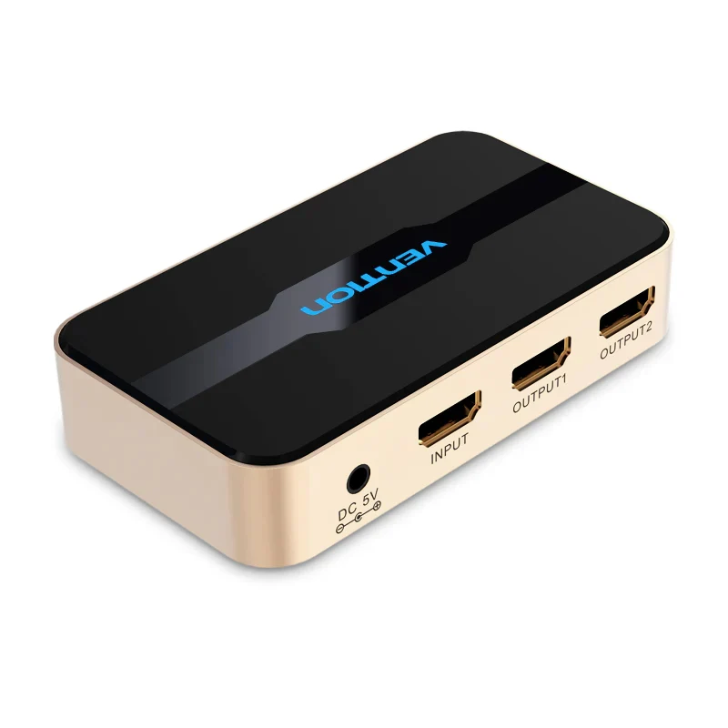 موزع فينشن HDMI بمدخل واحد ومخرجين، 4K، باللون الأسود