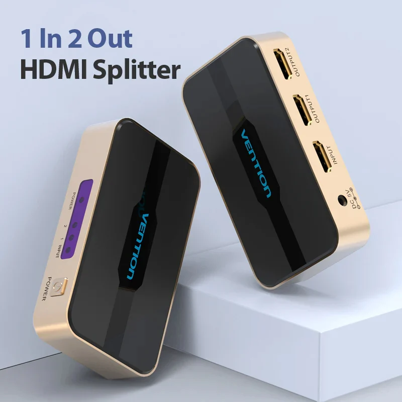 موزع فينشن HDMI بمدخل واحد ومخرجين، 4K، باللون الأسود