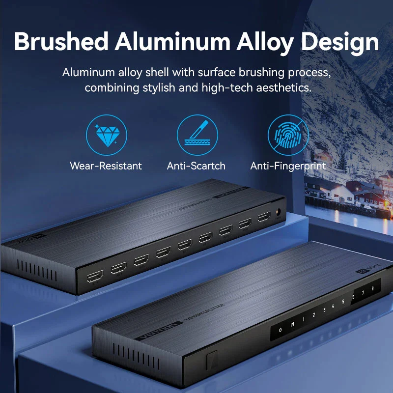 موزع HDMI فينشن بمدخل واحد و8 مخارج - 4K / أسود