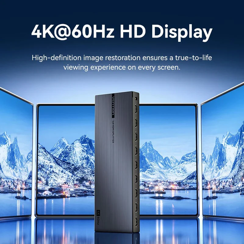 موزع HDMI فينشن بمدخل واحد و8 مخارج - 4K / أسود