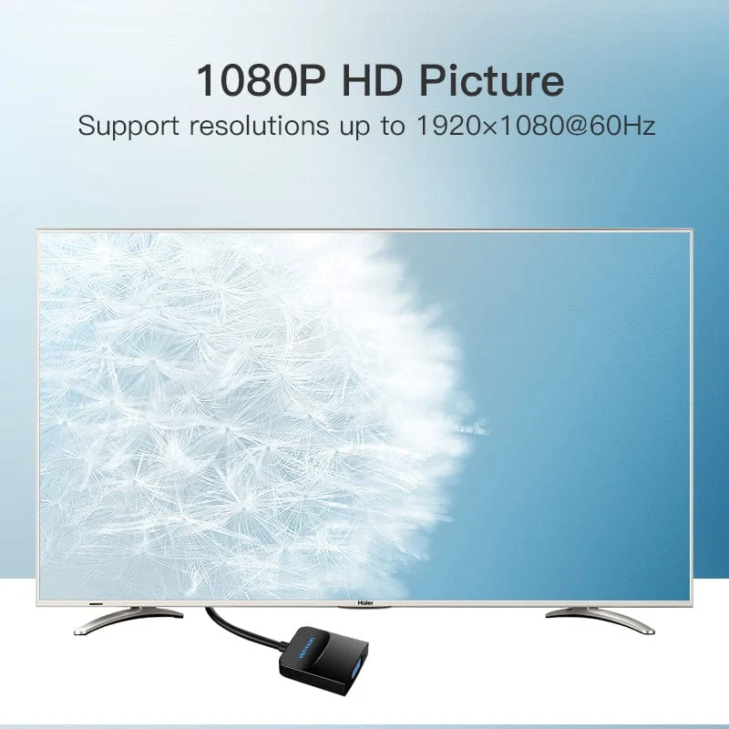 محول فينشن ديسبلاي بورت إلى VGA، دقة 1080P / بطول 0.15 متر / أسود