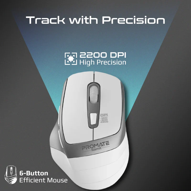PROMATE Samit Ergonomic Silent Click Wireless Mouse - 2200dpi / White