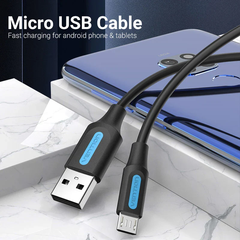 Vention USB 2.0 A Male to Micro-B Male 3A Cable - 1.5M / Black