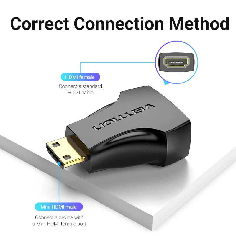 محول فينشن ميني HDMI إلى HDMI، 4K، باللون الأسود