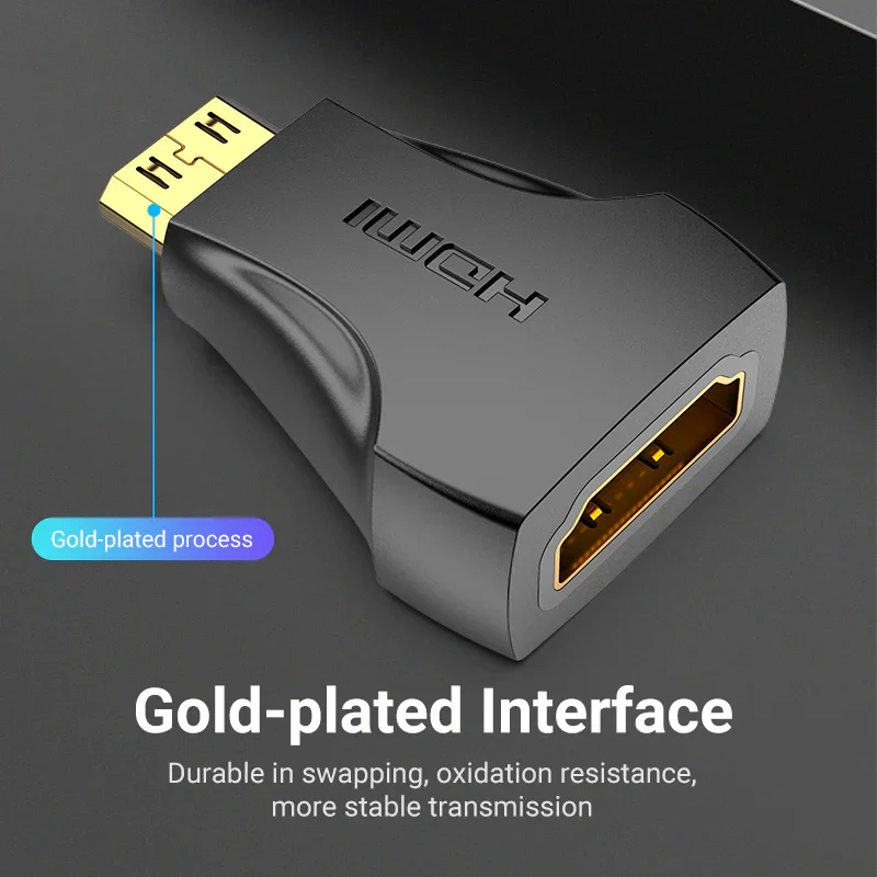 محول فينشن ميني HDMI إلى HDMI، 4K، باللون الأسود