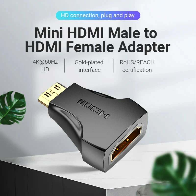 محول فينشن مايكرو HDMI إلى HDMI، 4K، باللون الأسود