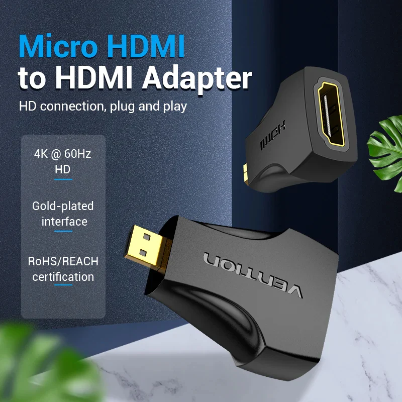 محول فينشن مايكرو HDMI إلى HDMI، 4K، باللون الأسود