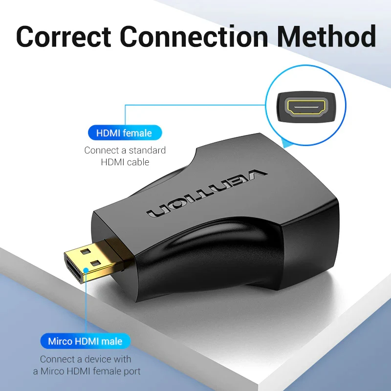 محول فينشن مايكرو HDMI إلى HDMI، 4K، باللون الأسود