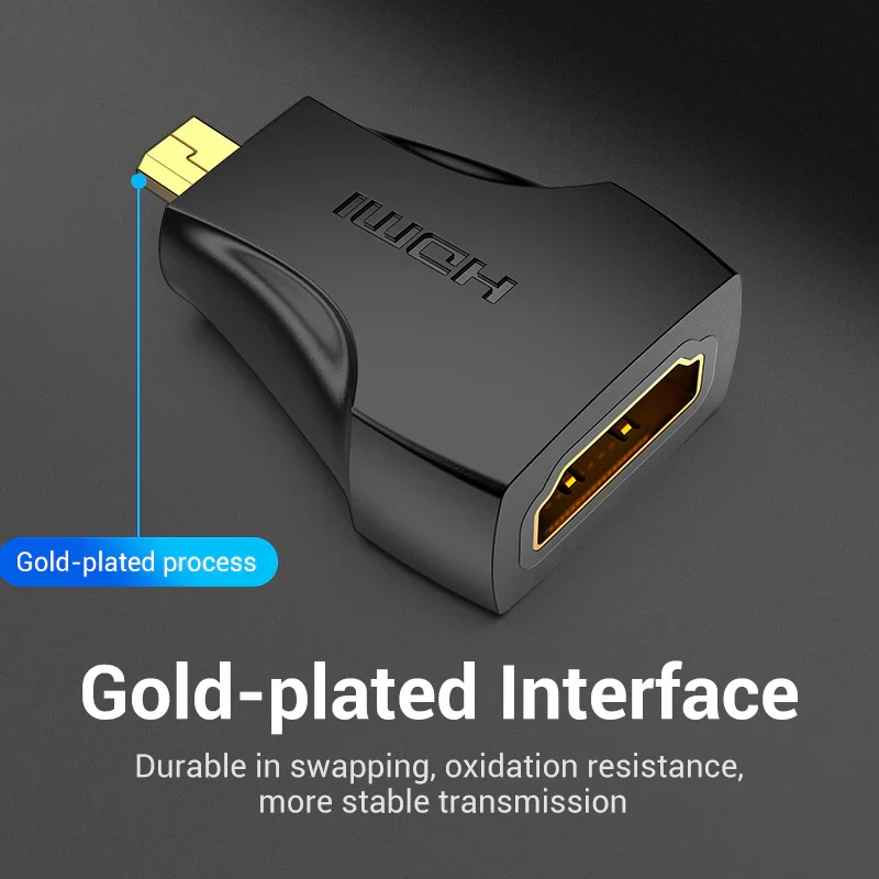 محول فينشن مايكرو HDMI إلى HDMI، 4K، باللون الأسود