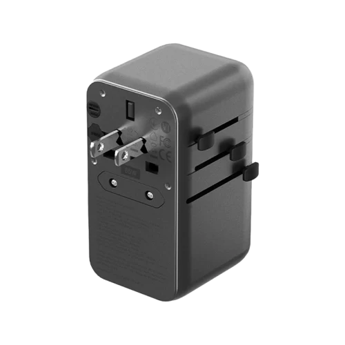 محول سفر أنيرجيا ترافل وورلد بثلاثة منافذ USB-C ومنفذ USB-A، مع كابل USB-C بطول 80 سم، بتقنية GaN، قدرة 85 واط، باللون الأسود جنميتال