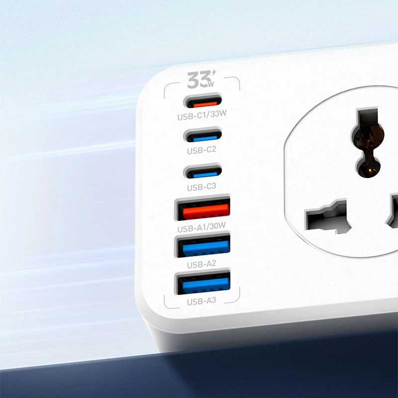 مقبس طاقة لدنيو SC10610C بعشرة مخارج، 10 اتجاهات، بقابس بريطاني، يو إس بي-C/يو إس بي-A، بطول 2 متر، باللون الأبيض