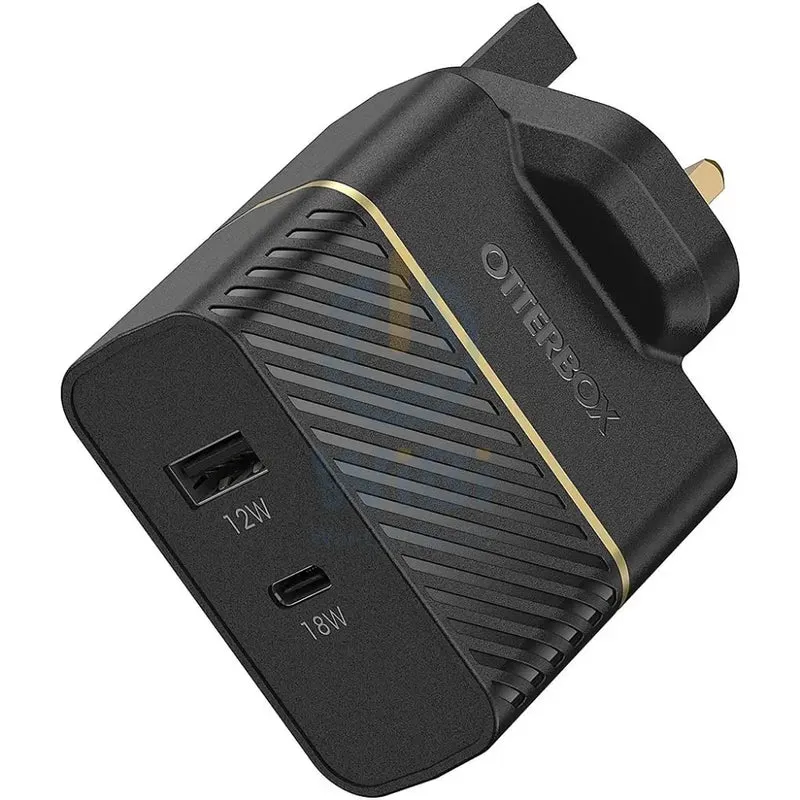 OtterBox UK Wall Charger 30W – USB C 18W + USB A 12W USB-PD – Black (Warehouse Packed)