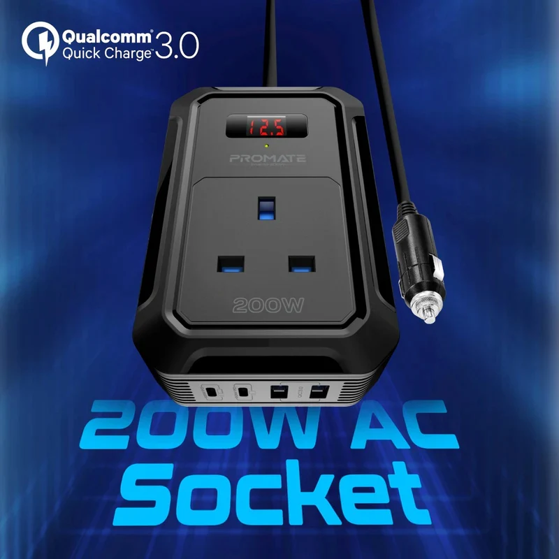 محول طاقة جوكو متعدد المنافذ من DC إلى AC، بمقبس AC بقدرة 200 واط