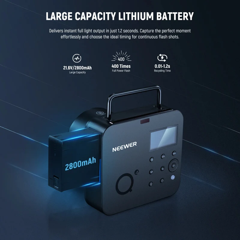 فلاش نيوير Q4، ‏400 واط ثانية، 2.4G، ‏TTL، باللون الأسود