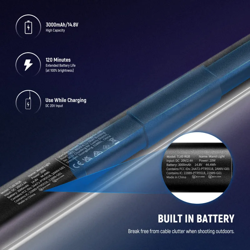 NEEWER TL60 20W RGB Tube Light with APP/2.4G/DMX Control - 3000mAh / 20W