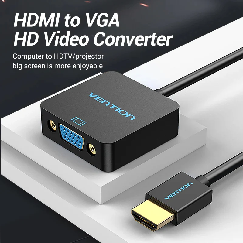 جهاز التقاط فيديو فينشن HDMI-A إلى VGA، بدقة 1080P، بطول 0.15 متر، باللون الأسود