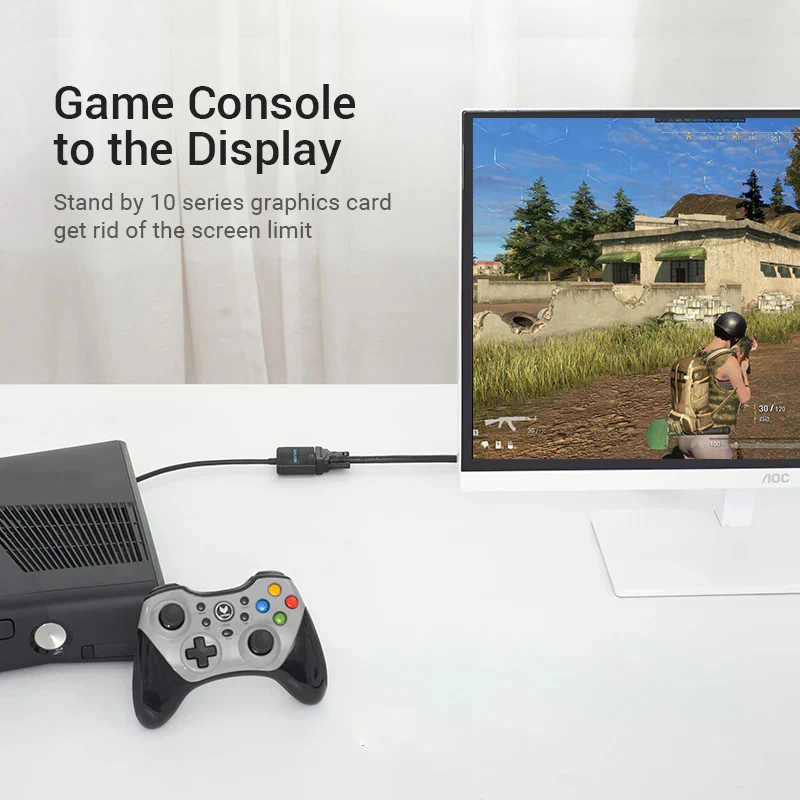 جهاز التقاط فيديو فينشن HDMI-A إلى VGA، بدقة 1080P، بطول 0.15 متر، باللون الأسود