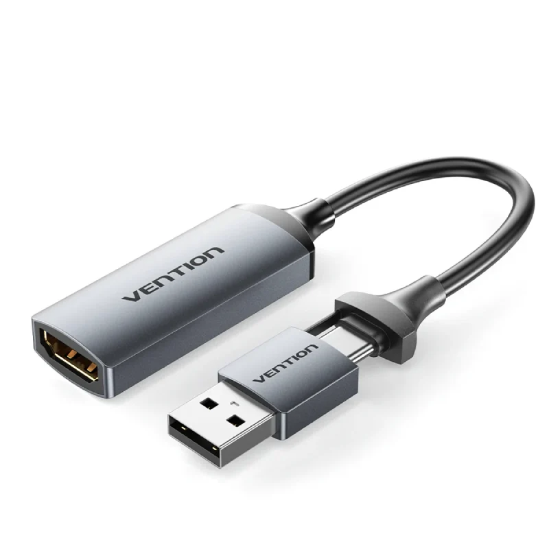 جهاز التقاط فيديو فينشن HDMI-A إلى يو إس بي-C/يو إس بي-A، بدقة 8K، بسرعة 480 ميجابت في الثانية، باللون الرمادي
