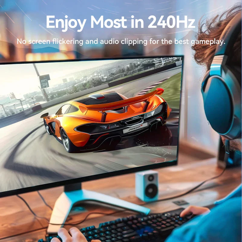 محول فينشن مضفر بالقطن يو إس بي سي إلى ديسبلاي بورت - 8K / بطول 0.25 متر / أسود