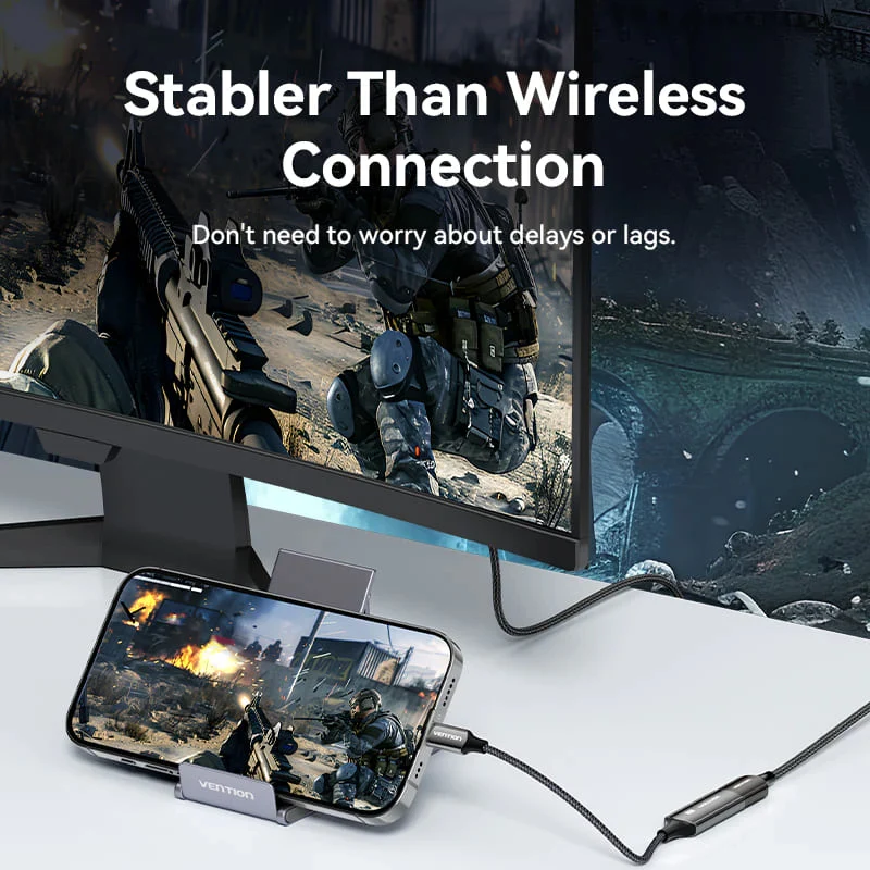 محول فينشن مضفر بالقطن يو إس بي سي إلى ديسبلاي بورت - 8K / بطول 0.25 متر / أسود