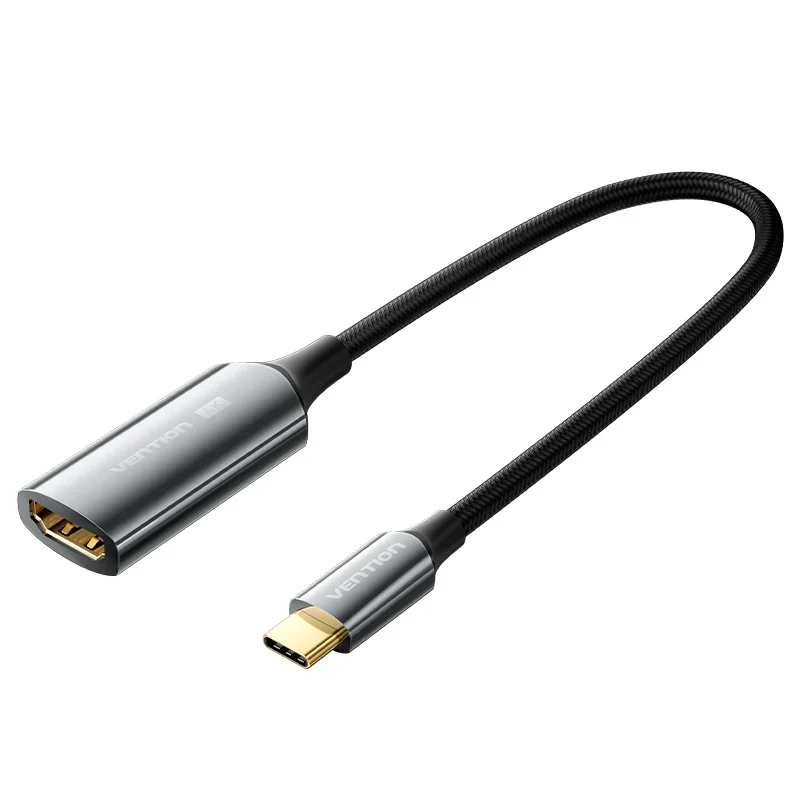 كابل فينشن مضفر من القطن يو إس بي-C إلى HDMI، محول 4K، بطول 0.25 متر / باللون الأسود