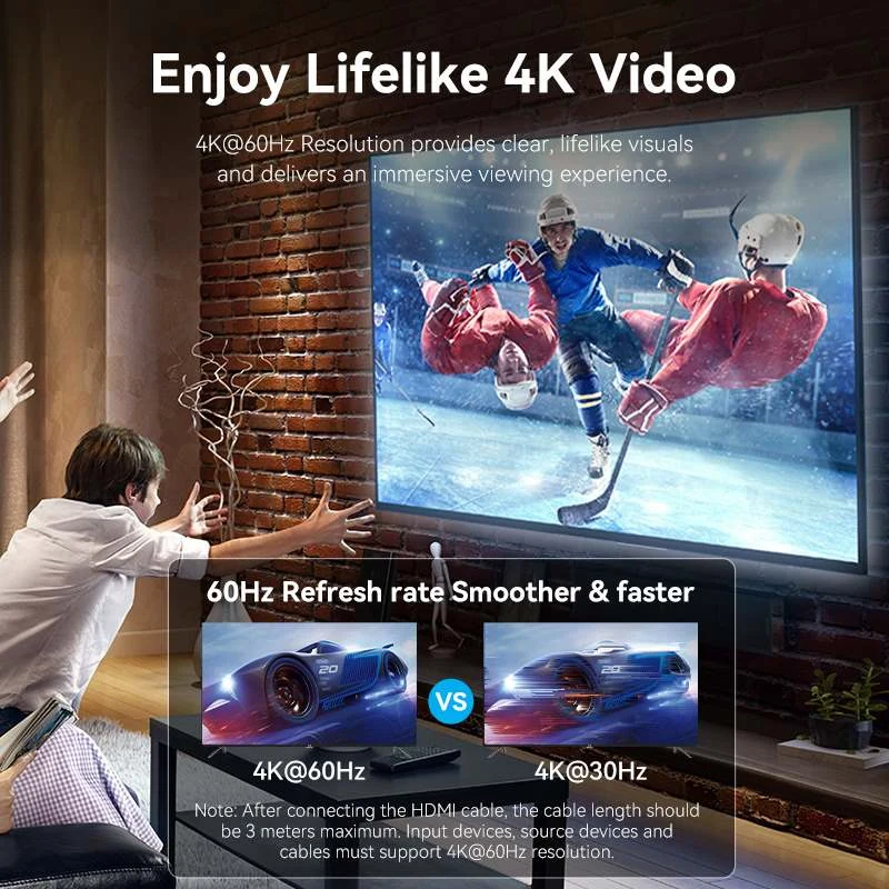 كابل فينشن مضفر من القطن يو إس بي-C إلى HDMI، محول 4K، بطول 0.25 متر / باللون الأسود