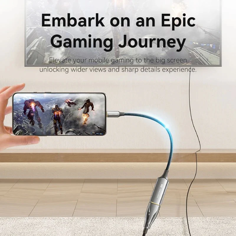 كابل فينشن مضفر من القطن يو إس بي-C إلى HDMI، محول 4K، بطول 0.25 متر / باللون الأسود