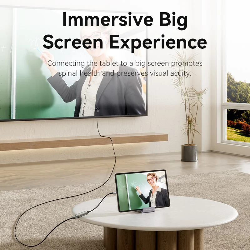 كابل فينشن مضفر من القطن يو إس بي-C إلى HDMI، محول 4K، بطول 0.25 متر / باللون الأسود