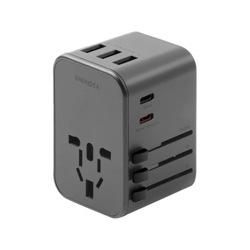 Energea Travelworld 2-Port USB-C and 3-Port USB-A 35W PD Travel Adapter - Gunmetal