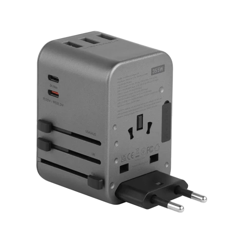 Energea Travelworld 2-Port USB-C and 3-Port USB-A 35W PD Travel Adapter - Gunmetal