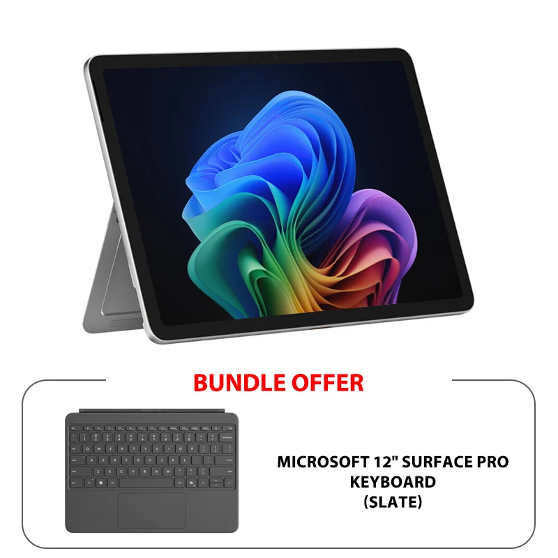 Microsoft Surface Pro 12 Copilot+ PC - 12.0" Touch / Snapdragon X Plus / 16GB / 256GB SSD / Win 11 Home - Platinum + Microsoft Surface Pro 12" Keyboard - Slate