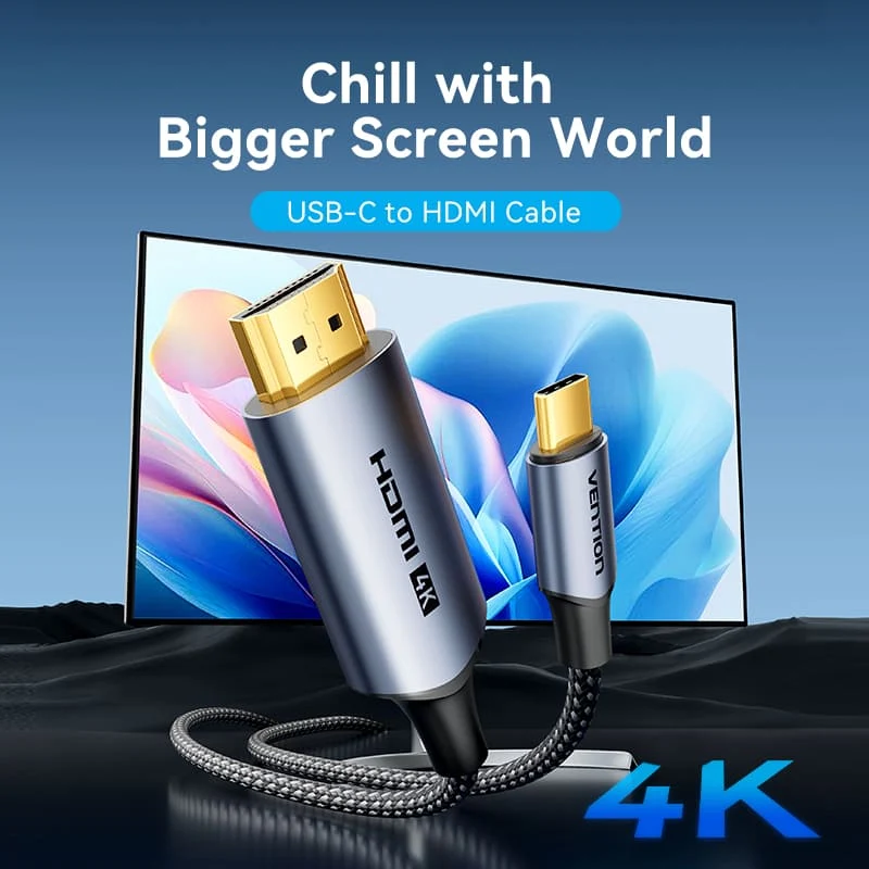 كابل فينشن يو إس بي-C إلى HDMI، 4K، بطول 1.8 متر، باللون الرمادي