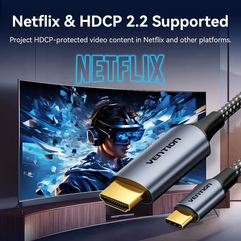 كابل فينشن يو إس بي-C إلى HDMI، 4K، بطول 1.8 متر، باللون الرمادي
