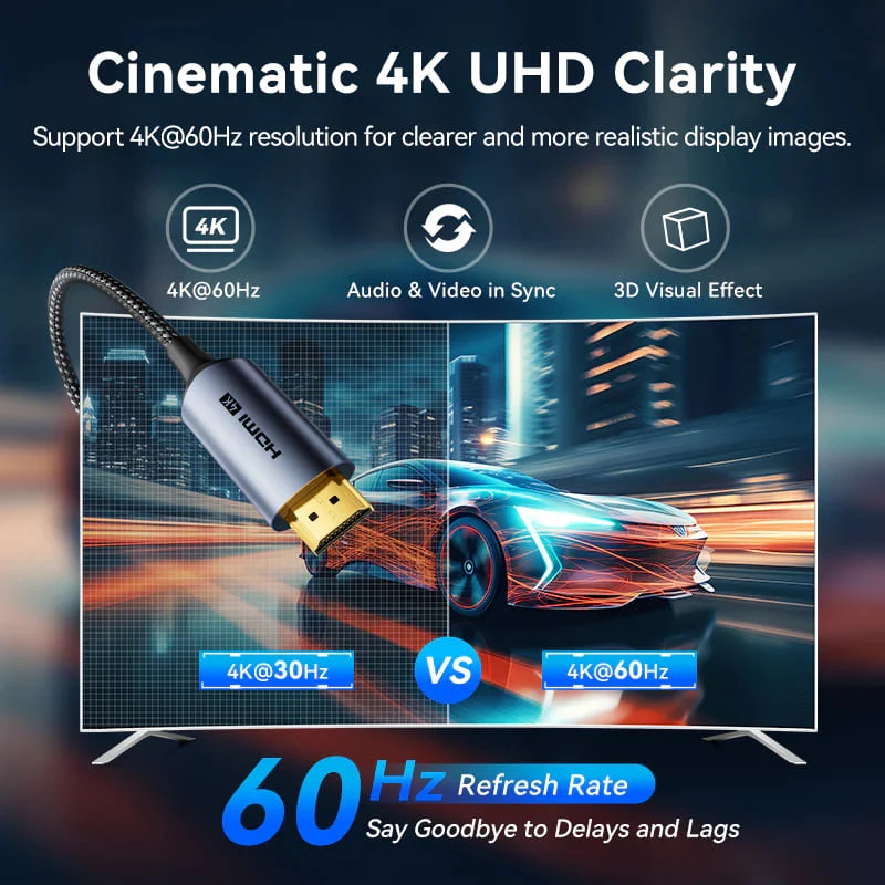 كابل فينشن يو إس بي-C إلى HDMI، 4K، بطول 1.8 متر، باللون الرمادي