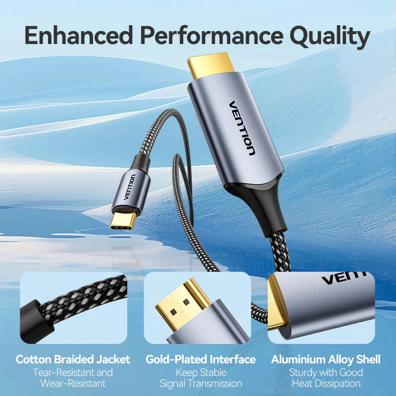 كابل فينشن يو إس بي-C إلى HDMI، 4K، بطول 1.8 متر، باللون الرمادي