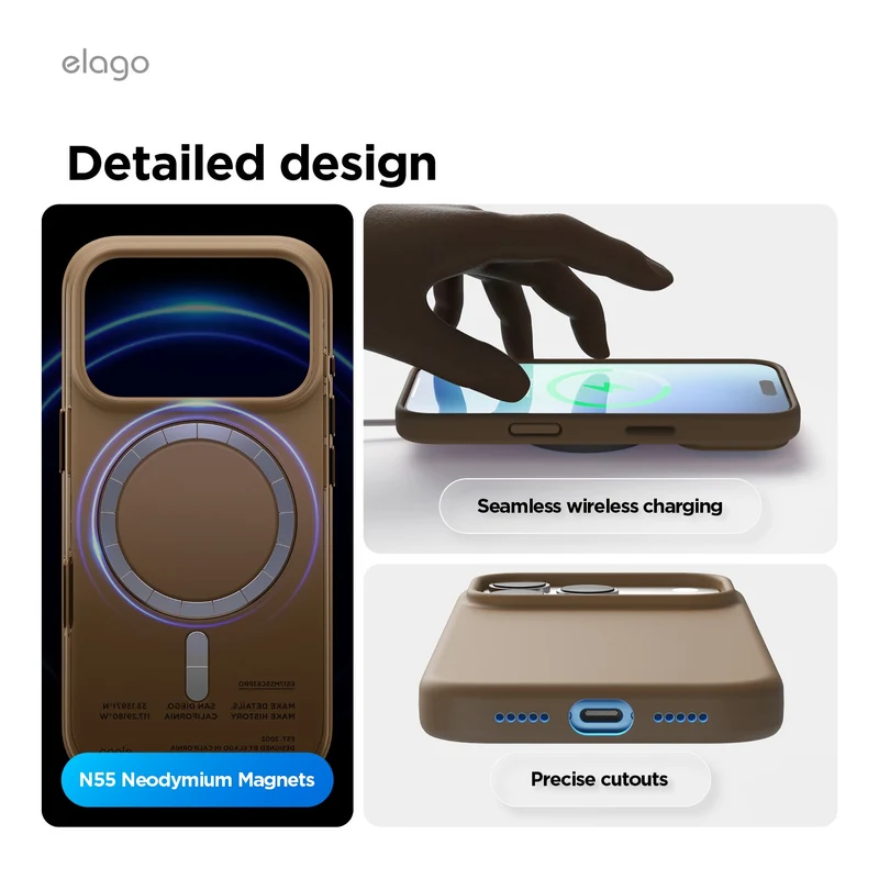 Elago Apple iPhone 18 Pro Max / Apple iPhone 17 Pro Max Magnetic Silicone Case (Camera Control Key Included) - Brown
