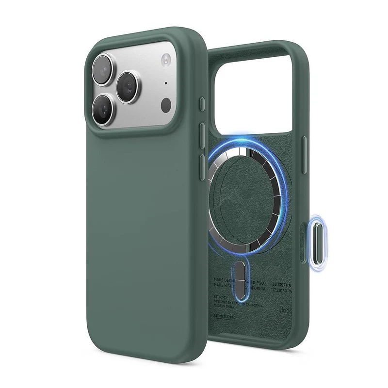 Elago Apple iPhone 18 Pro / Apple iPhone 17 Pro Magnetic Silicone Case (Camera Control Key Included) - Mindnight Green