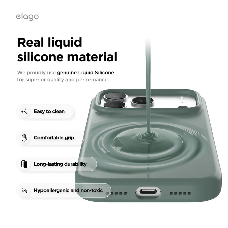 Elago Apple iPhone 18 Pro / Apple iPhone 17 Pro Magnetic Silicone Case (Camera Control Key Included) - Mindnight Green