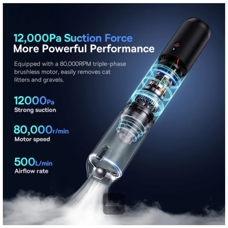 مكنسة سيارة بيسوس A3 لايت، 12000PA، USB-C، أسود