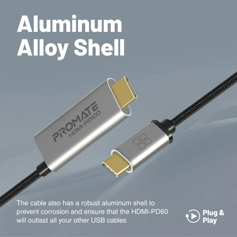 كابل بروميت 4K كريستال كلاريتي من USB-C إلى HDMI، طول 1.8 متر، باللون الفضي