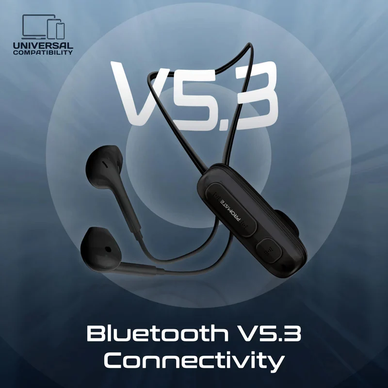 PROMATE Latch Clip-On High Fidelity Wireless Dynamic Neckband - Bluetooth / 90mAh / Black
