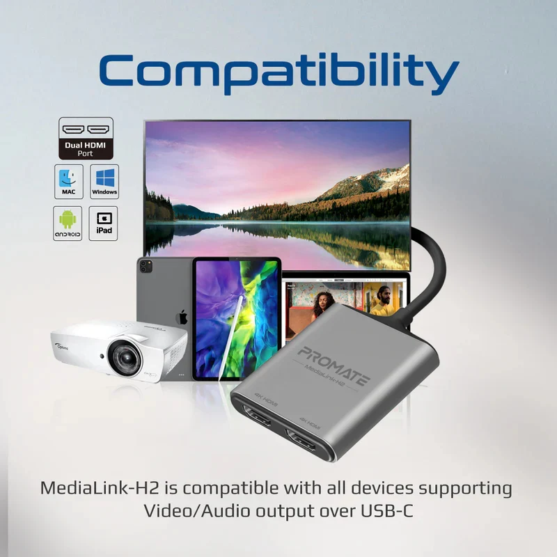 محول بروميت يو إس بي-C إلى منفذي HDMI، بدقة عالية 4K