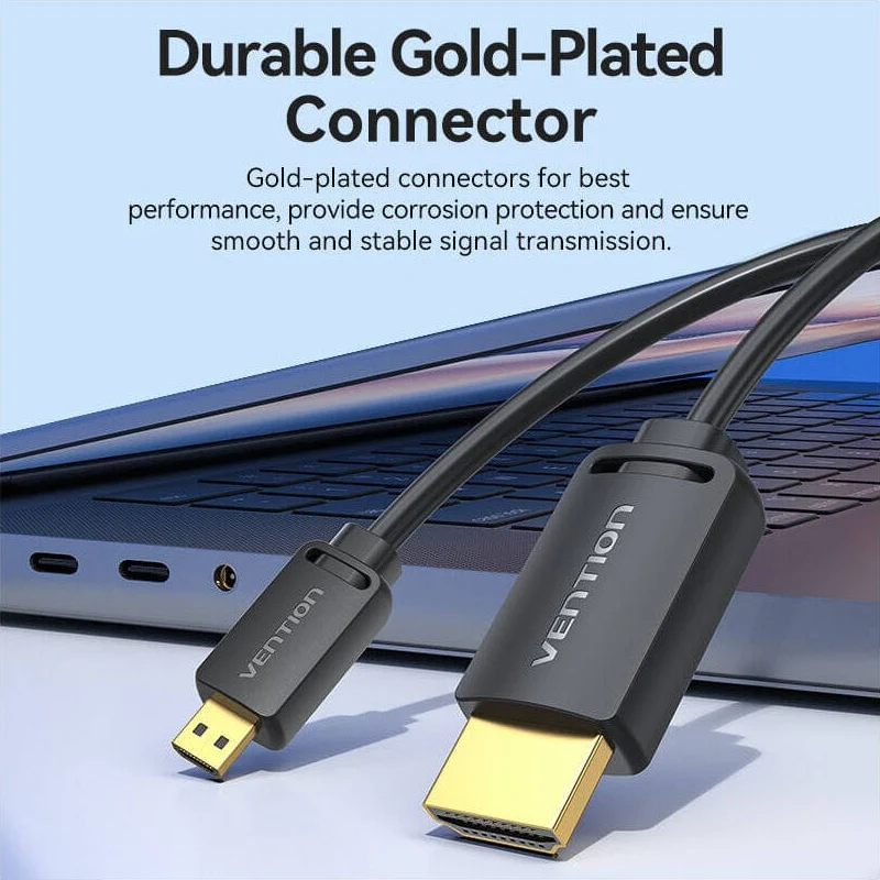 كابل فينشن من HDMI-C ذكر إلى HDMI-A ذكر، 4K، بطول 1.5 متر، باللون الأسود