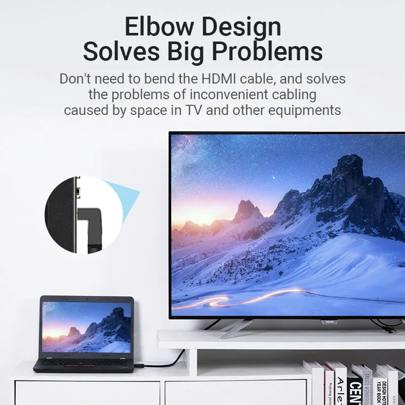 كابل فينشن HDMI بزاوية 270 درجة، 4K / بطول 2 متر / باللون الأسود