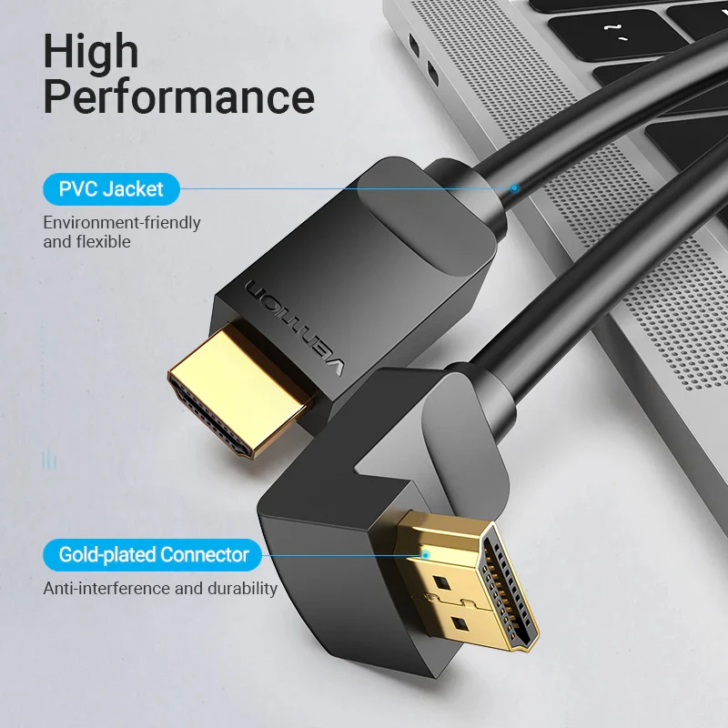 كابل فينشن HDMI بزاوية 270 درجة، 4K / بطول 2 متر / باللون الأسود