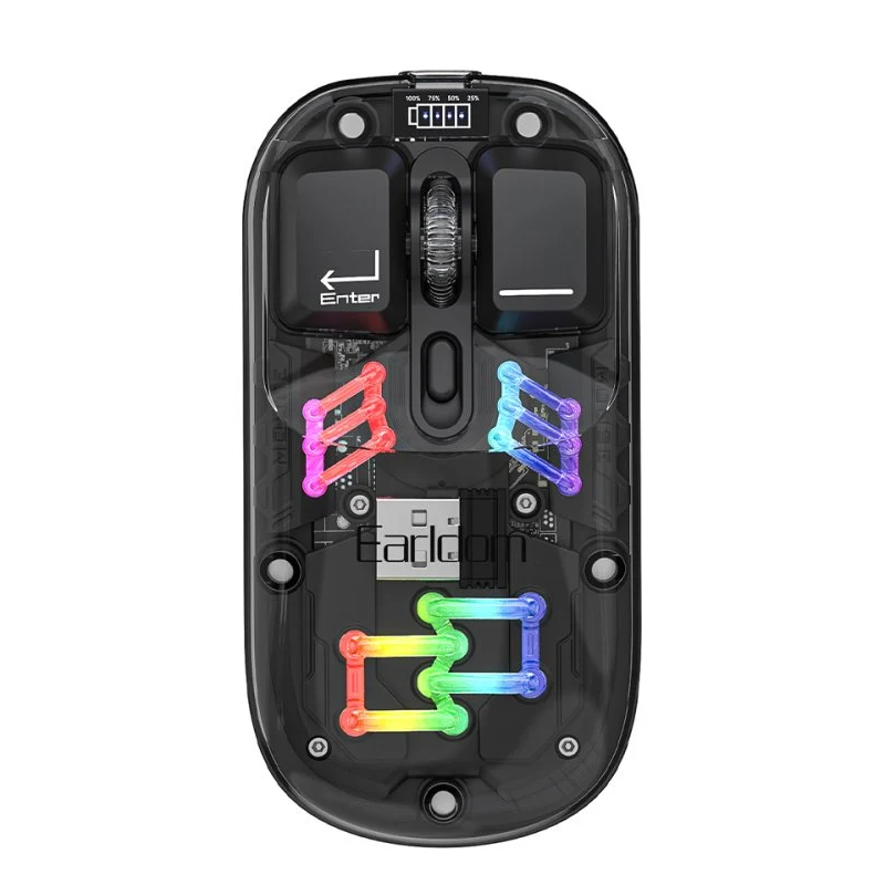 ماوس مكتبي لاسلكي إيرلدوم KM16 شفاف بإضاءة RGB، بدقة 1600 نقطة لكل بوصة، باللون الأسود