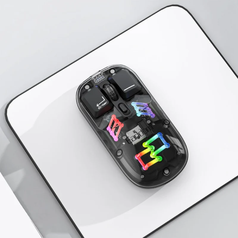 ماوس مكتبي لاسلكي إيرلدوم KM16 شفاف بإضاءة RGB، بدقة 1600 نقطة لكل بوصة، باللون الأسود